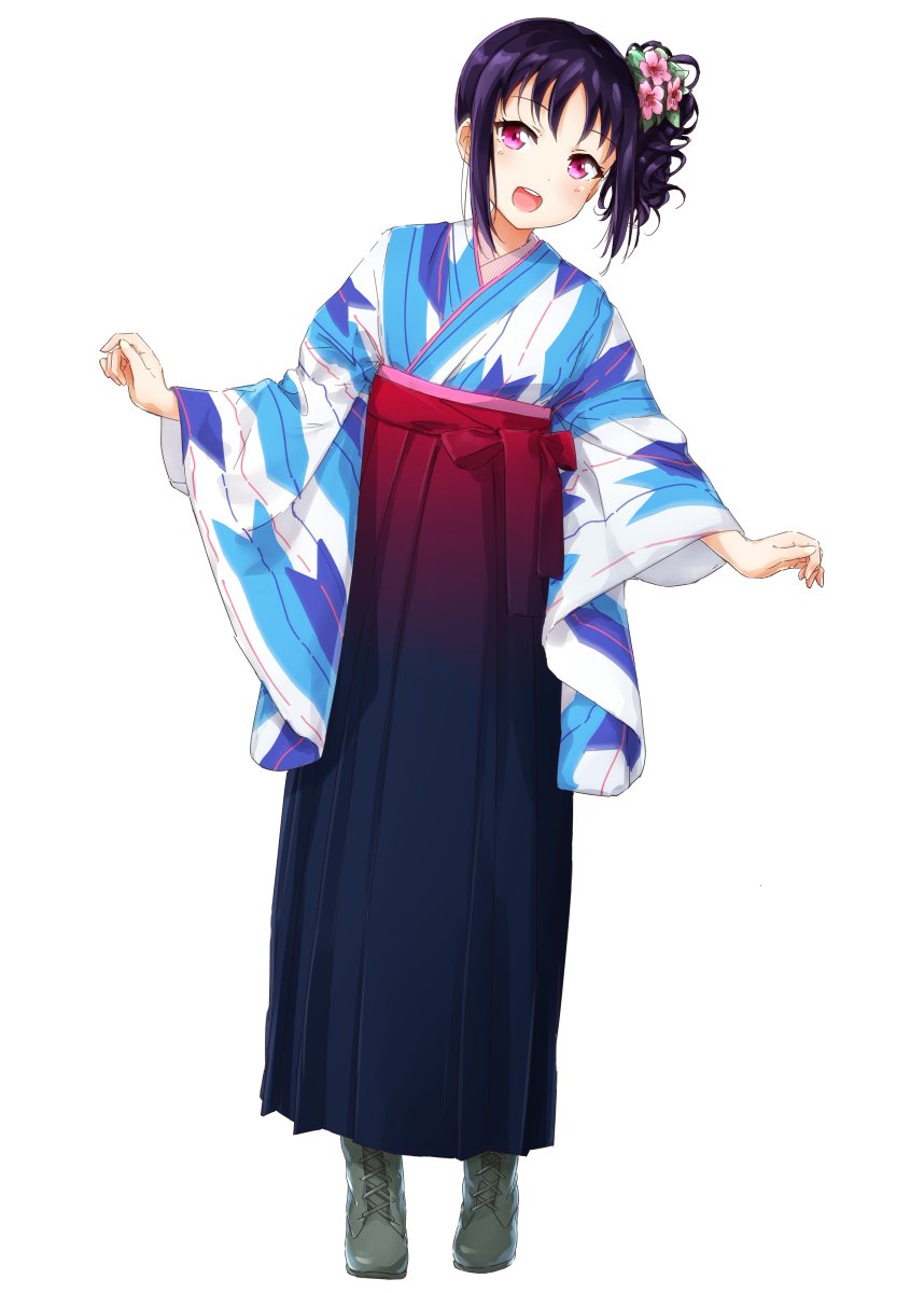 10s, 1girl, :d, boots, clenched_hands, drill_hair, female_focus, flower