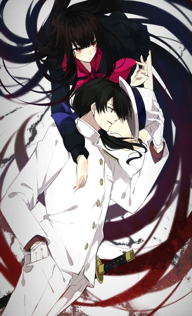 1boy, 1girl, absurdly_long_hair, black_hair, commentary_request, fate/grand_order, fate_(series), floating