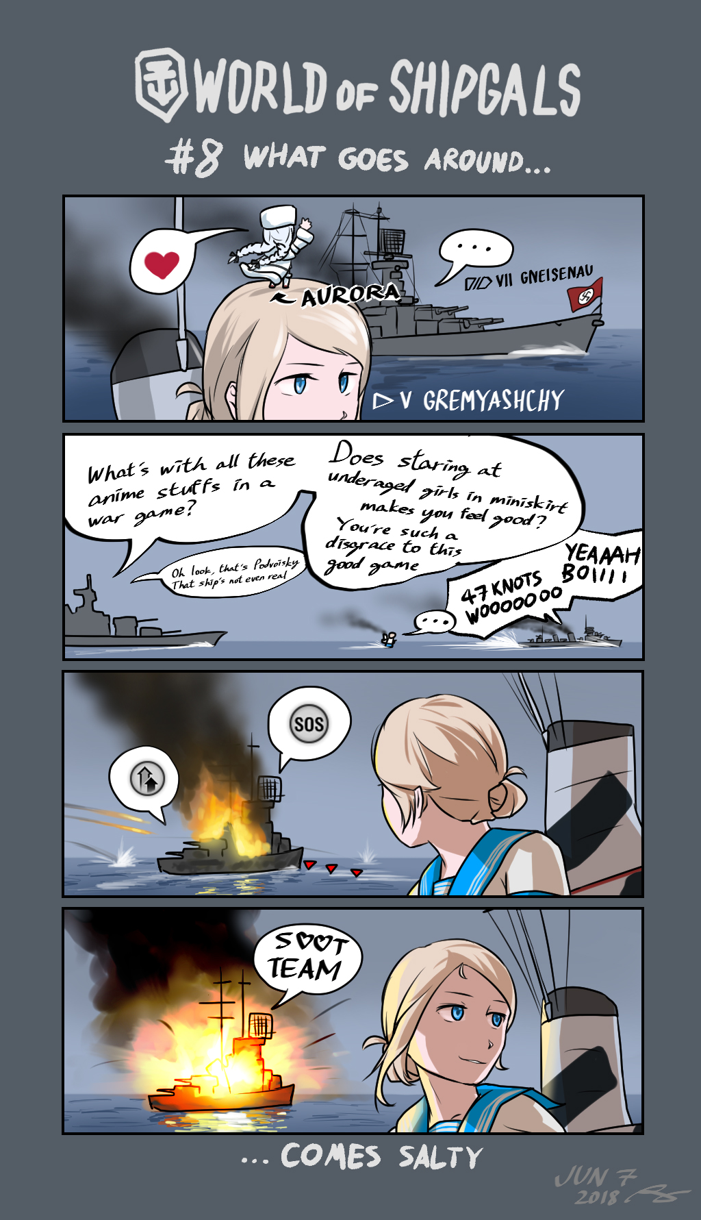 ..., 2girls, 4koma, avrora_(azur_lane), azur_lane, battleship, blonde_hair, blue_eyes