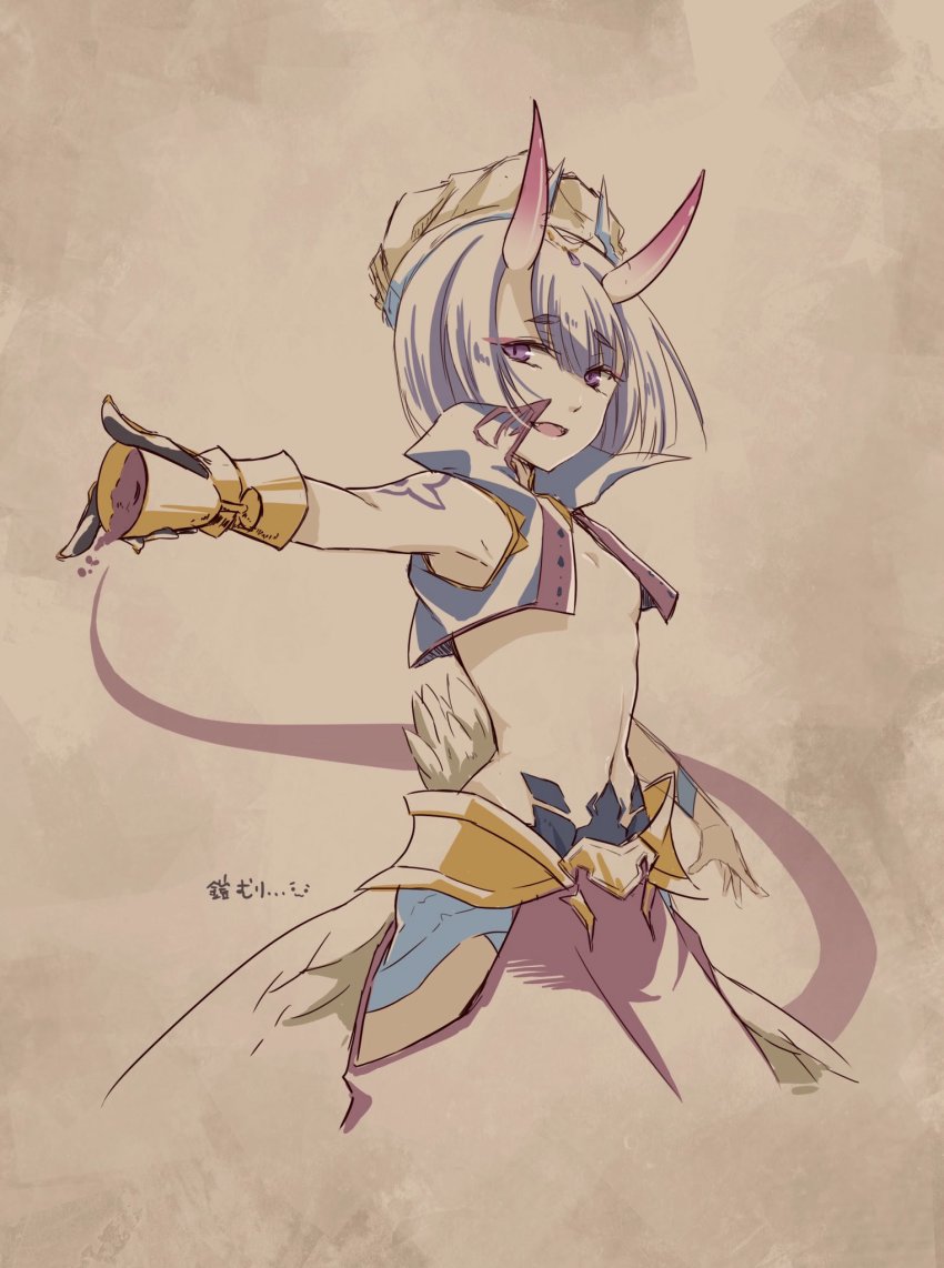 1girl, alcohol, cosplay, cowboy_shot, fangs, fate/grand_order, fate_(series), female_focus