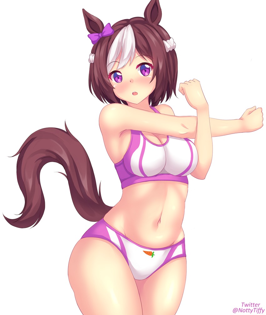 1girl, :o, animal_ears, bare_shoulders, blush, bow, breasts, brown_hair