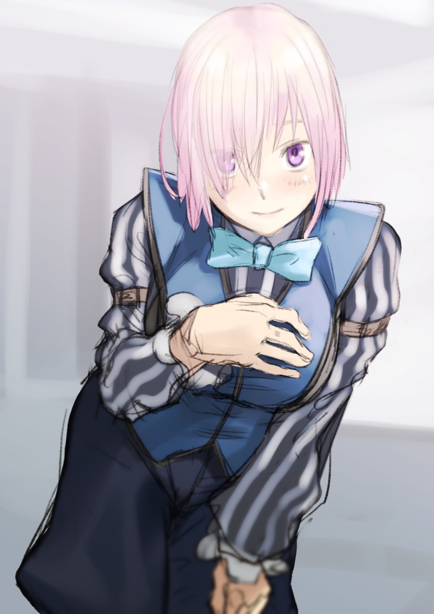 10s, 1girl, alternate_costume, bent_over, blush, breasts, cosplay, eyes_visible_through_hair