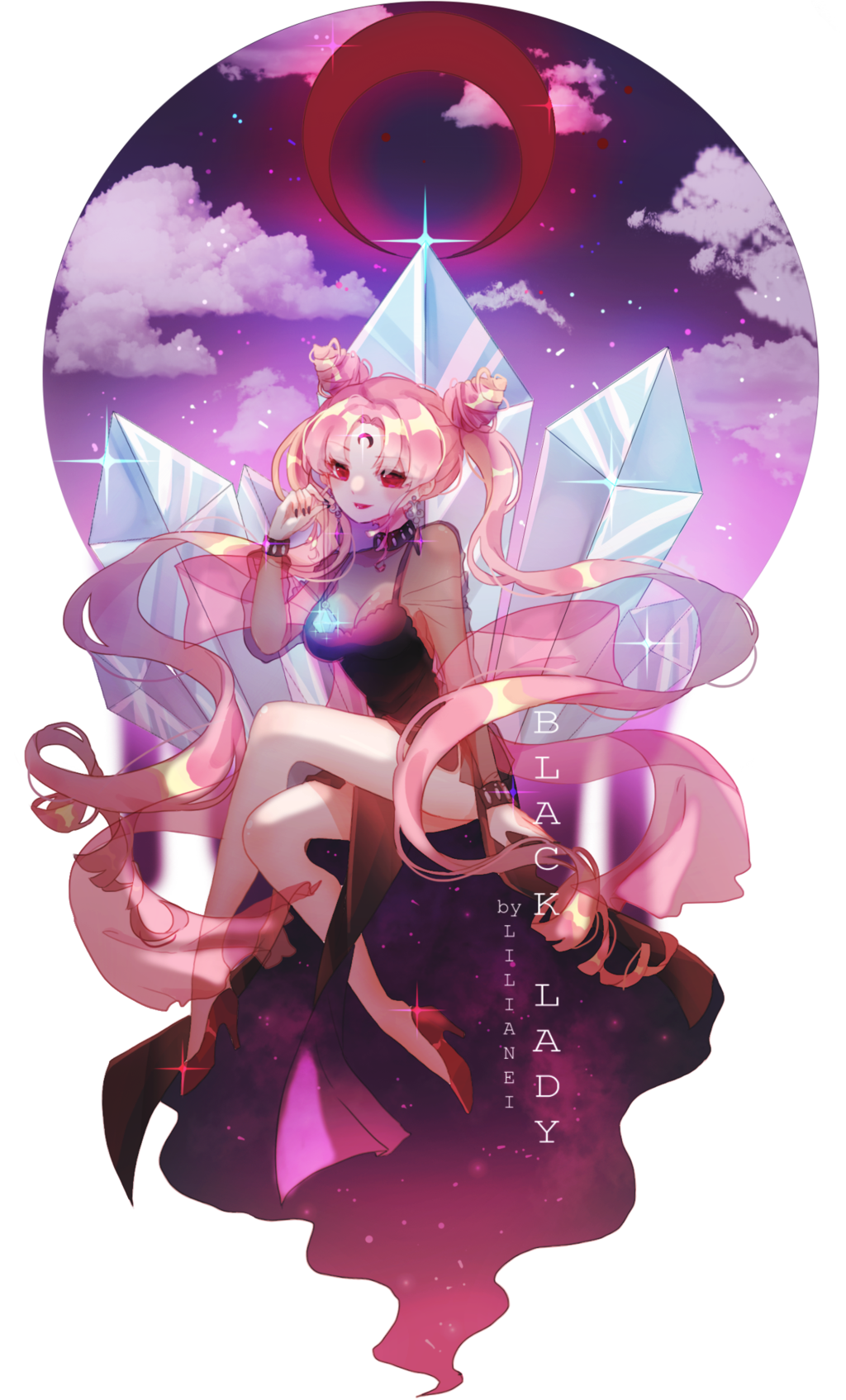 arm_up, bare_legs, bishoujo_senshi_sailor_moon, black_lady_(sailor_moon), breasts, chibi_usa, cleavage, crescent