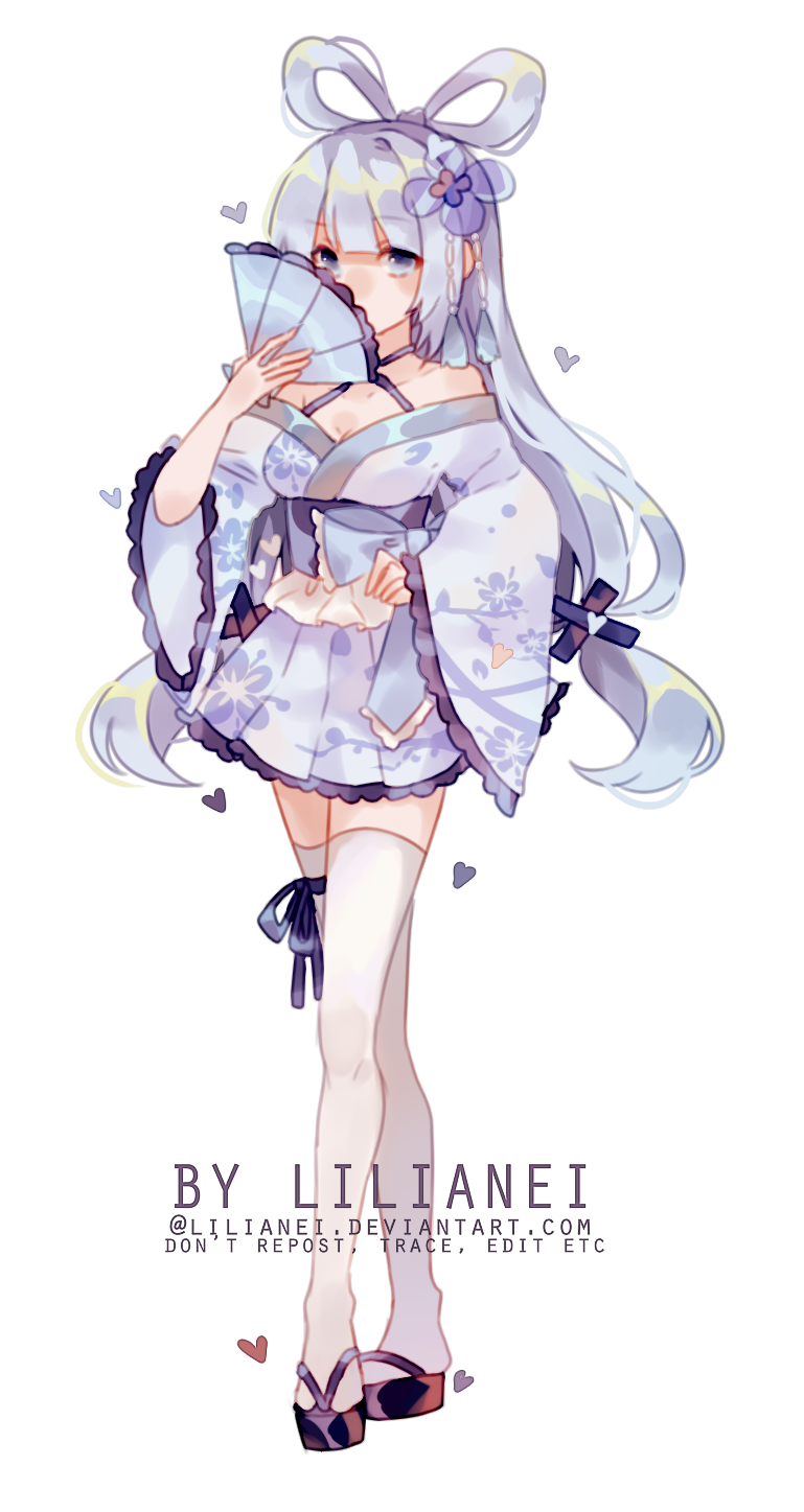 1girl, arm_up, bare_shoulders, blue_eyes, breasts, cleavage, covering_own_mouth, female_focus