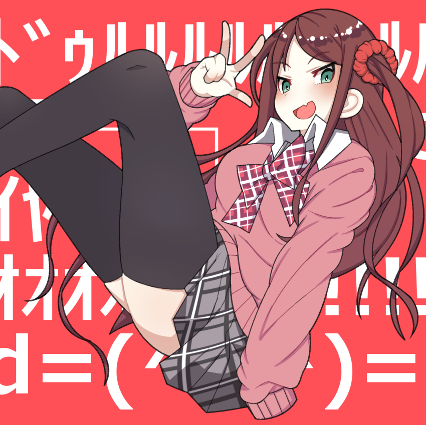 1girl, :d, akabane_youko, akabane_youko_(1st_costume), bad_id, bad_pixiv_id, black_thighhighs, blush