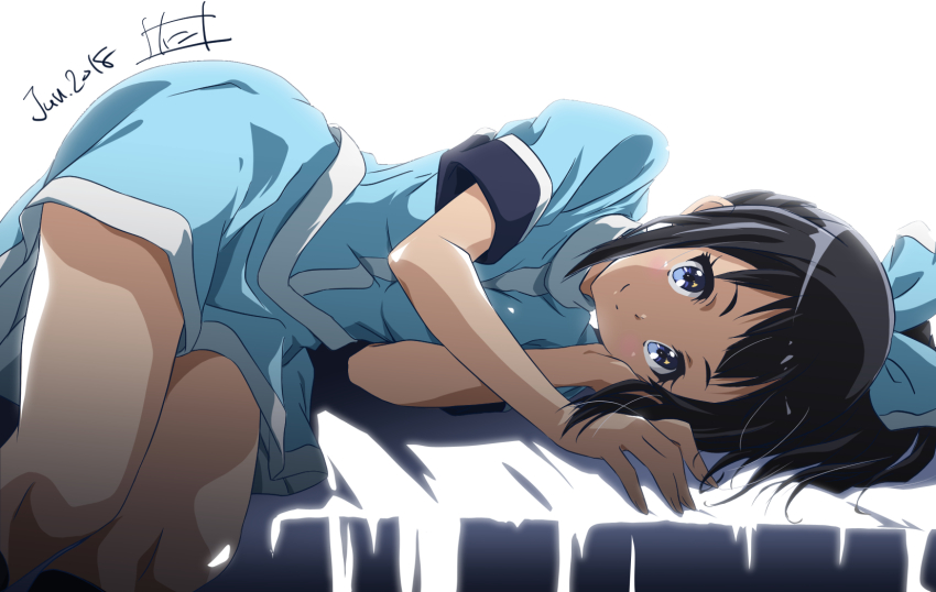 bad_id, bad_pixiv_id, black_hair, blue_dress, bow, dress, hair_bow, hibike!_euphonium