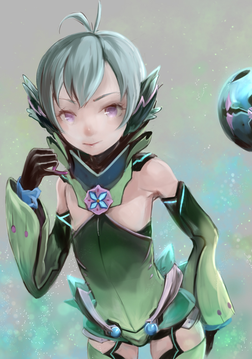 1boy, armband, black_gloves, blue_hair, bodysuit, floren_(xenoblade), gloves, green_background