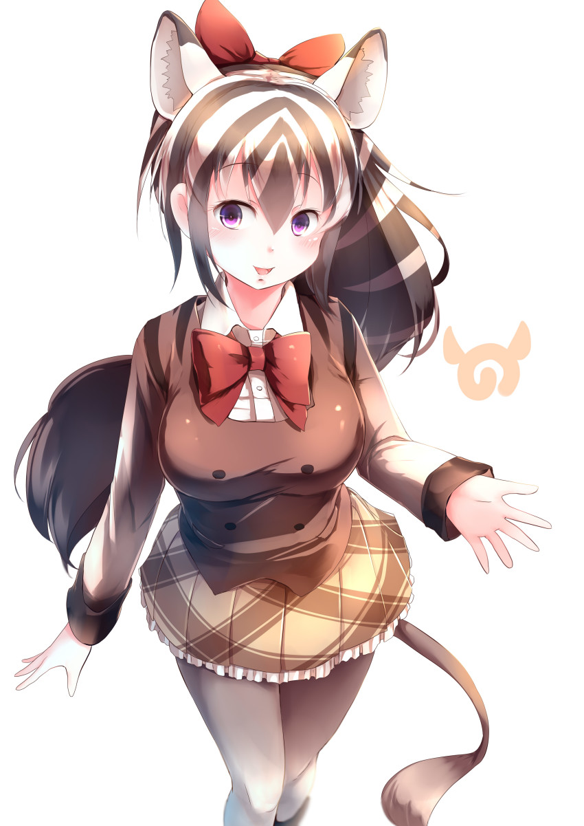 10s, 1girl, :d, absurdres, black_hair, bow, bowtie, extra_ears