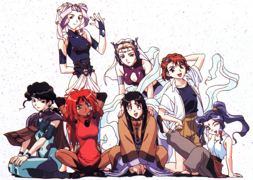 1990s_(style), 1boy, afura_mann, alielle, arm_behind_head, arm_up, armband, arms_behind_back