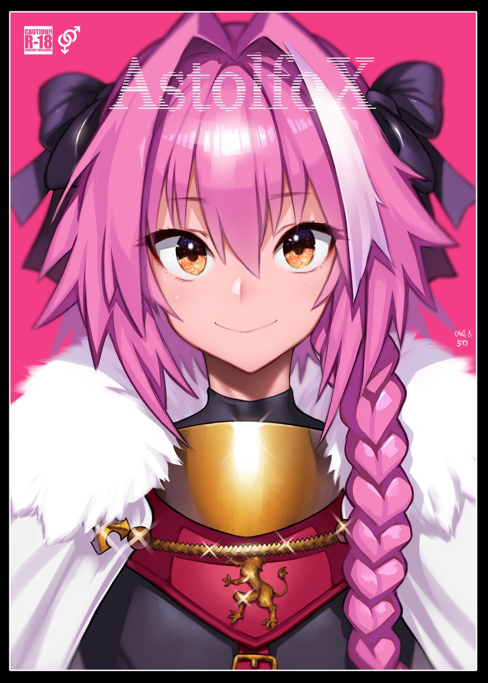 1boy, astolfo_(fate), astolfo_(rider)_(fate), black_bow, black_shirt, blouse, bow, braid