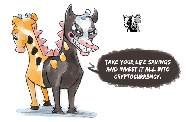 commentary, creature, curlypie, english_commentary, english_text, full_body, girafarig_(beta), horns, multiple_heads, nintendo, pokemon, pokemon_gold/silver/crystal, pokemon_gold/silver/crystal_(prototype), sad, simple_background, single_horn, speech_bubble, text_focus, white_background