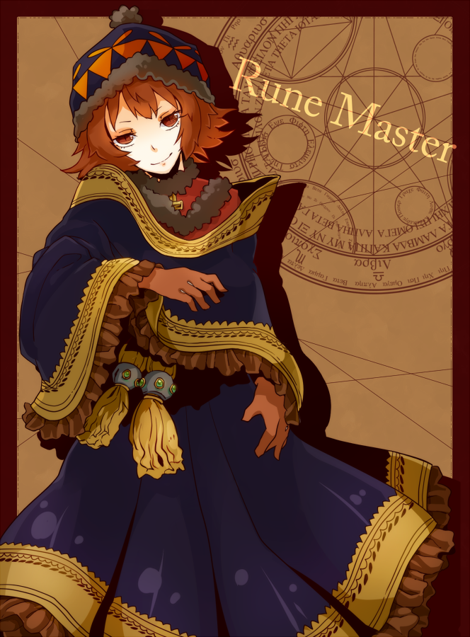 1girl, bluetenbin, english_text, etrian_odyssey, female_focus, frilled_skirt, frills, gloves