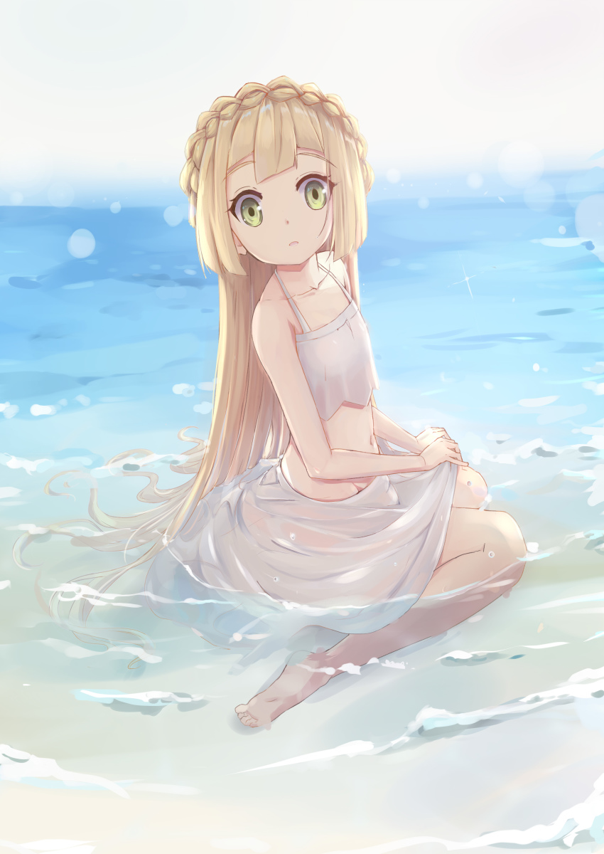 1girl, absurdres, aka_(440626), bikini, blonde_hair, female_focus, green_eyes, highres
