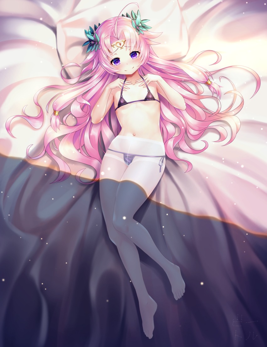 1girl, bettle_(b_s_a_n), bikini, blush, circlet, female_focus, flat_chest, hands_up