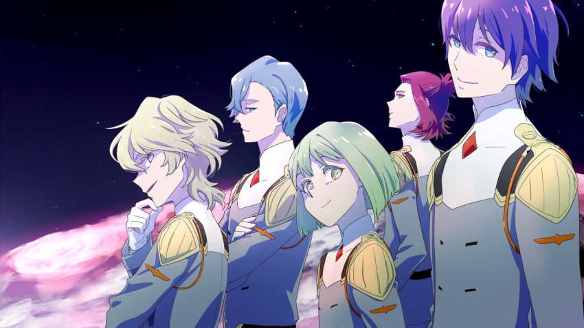 10s, 5boys, blonde_hair, blue_hair, bob_cut, bright_pupils, darling_in_the_franxx, green_eyes