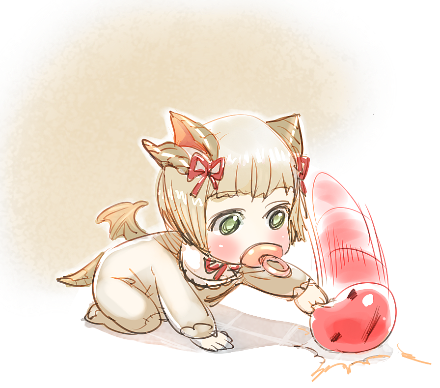 afterimage, aged_down, baby, bib, blonde_hair, bow_(bhp), commentary_request, dragon_girl