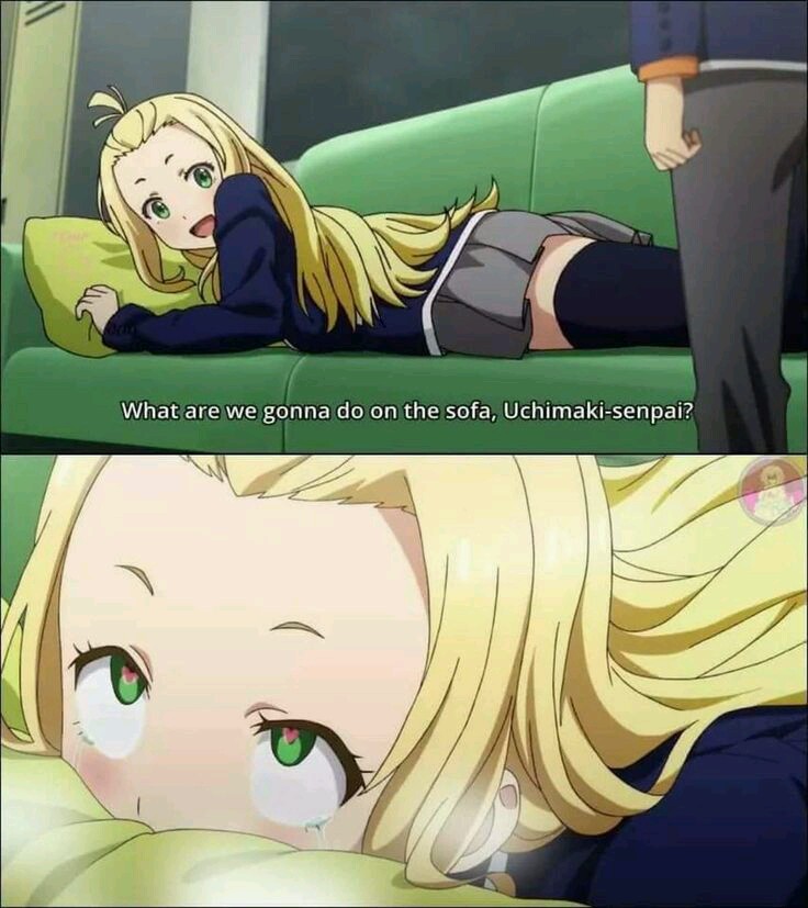 1boy, 1girl, ahegao, blonde_hair, blush, breath, colette_(kono_bijutsubu_niwa_mondai_ga_aru!), green_eyes, heart, heart-shaped_pupils, heavy_breathing, implied_sex, instant_loss, kono_bijutsubu_niwa_mondai_ga_aru!, long_hair, lying, on_stomach, school_uniform, sequential, sexually_suggestive, symbol-shaped_pupils, tears, thighhighs, uchimaki_subaru