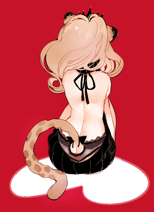 1girl, animal_ears, bad_id, bad_pixiv_id, bare_back, black_sweater, butt_crack, citti_(show_by_rock!!)