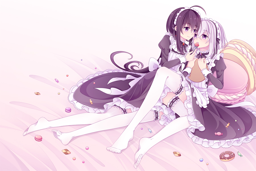 10s, 2boys, ahoge, alternate_costume, apron, black_hair, crossdressing, crossdressing_(mtf)