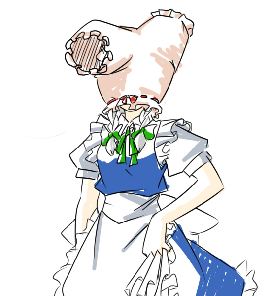 1girl, between_fingers, bloomers, bloomers_on_head, female_focus, holding, izayoi_sakuya, knife