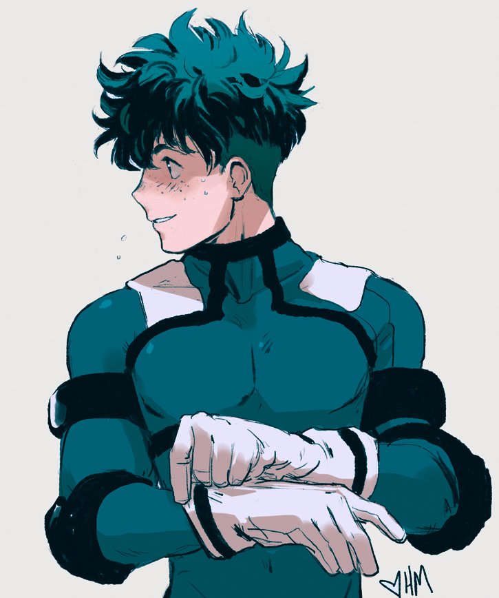 10s, 1boy, aged_up, alternate_hairstyle, bodysuit, boku_no_hero_academia, gloves, green_eyes