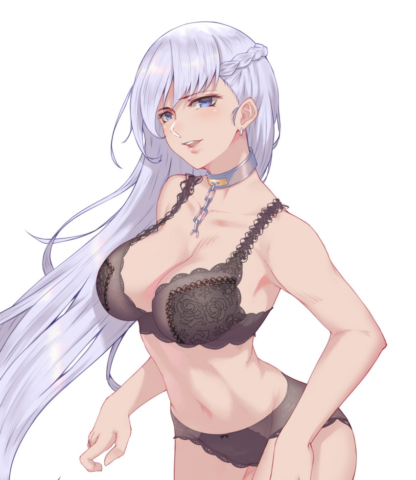 1girl, azur_lane, belfast_(azur_lane), black_bra, black_panties, blue_eyes, blush, bra