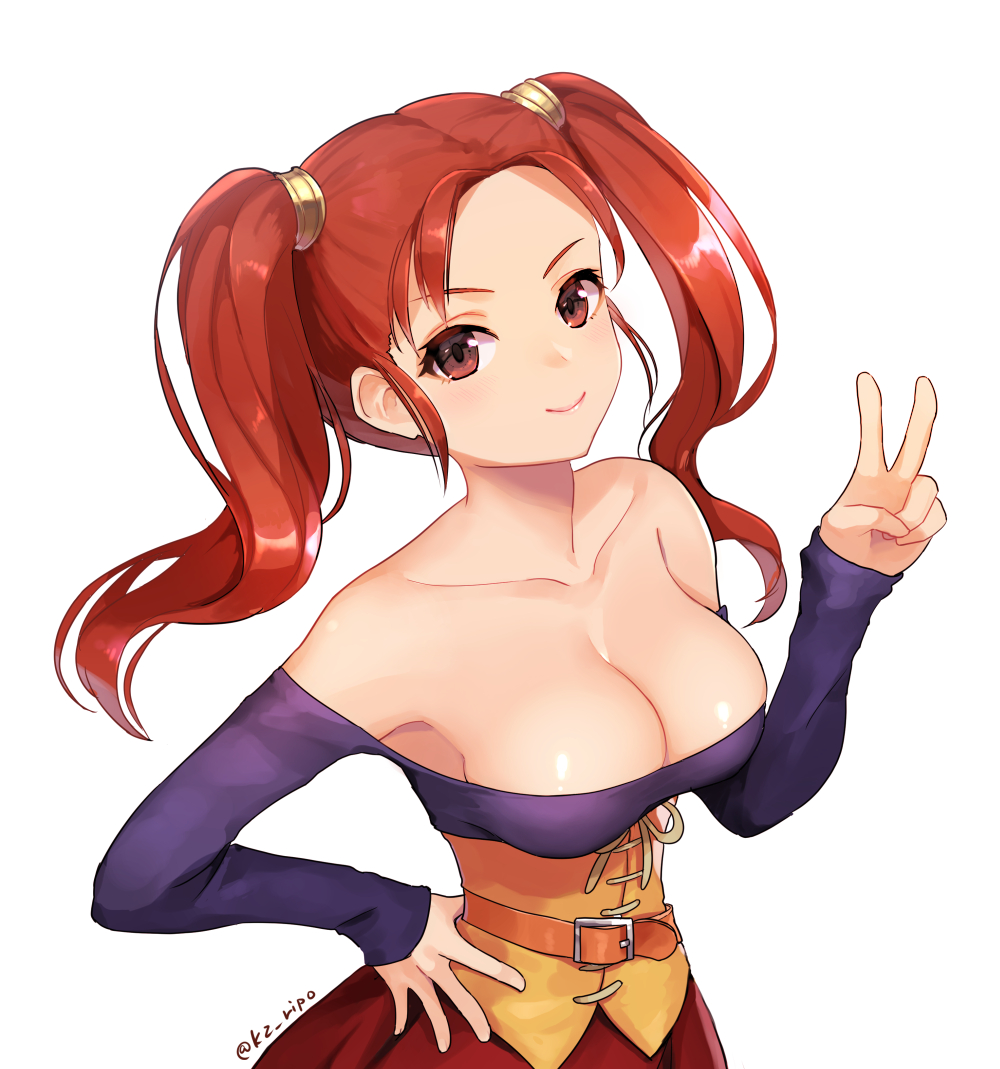1girl, bare_shoulders, belt, belt_buckle, breasts, buckle, cleavage, closed_mouth