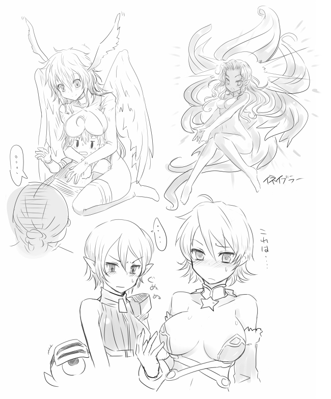 breasts, character_request, cleavage, commentary_request, final_fantasy, final_fantasy_tactics, gloria_(saga), greyscale