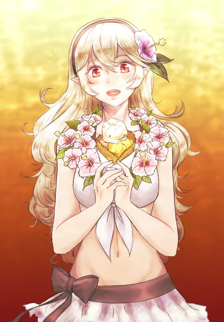 1girl, bikini, blonde_hair, blush, breasts, female_corrin_(fire_emblem), female_corrin_(novice_vacationer)_(fire_emblem), female_focus