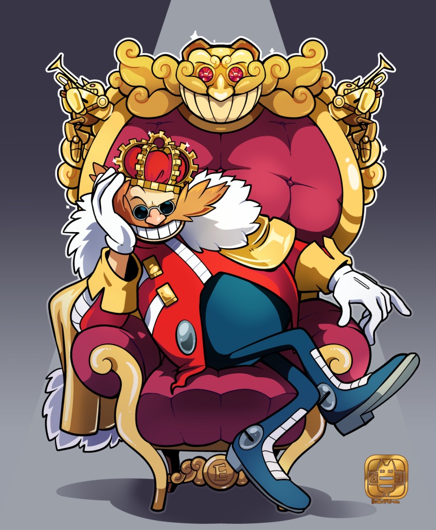 1boy, commission, crossed_legs, crown, deebs, dr._eggman, facial_hair, full_body