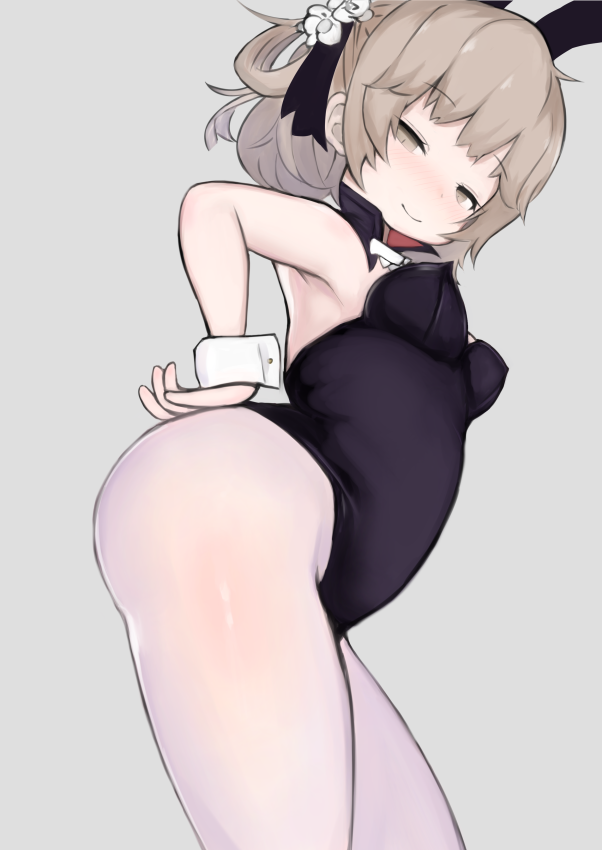 1girl, animal_ears, bad_id, bad_pixiv_id, bare_shoulders, black_collar, black_leotard, black_ribbon