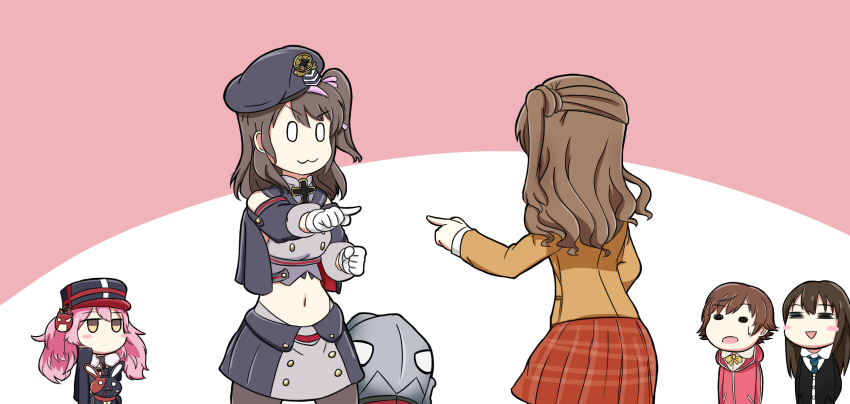 0_0, 5girls, :3, =_=, azur_lane, beret, black_hat, blush_stickers