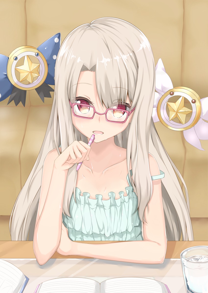 1girl, absurdres, asymmetrical_bangs, book, borumete, collarbone, fate/kaleid_liner_prisma_illya, fate_(series)