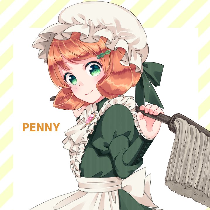 1girl, apron, dress, english_text, female_focus, freckles, green_dress, green_eyes