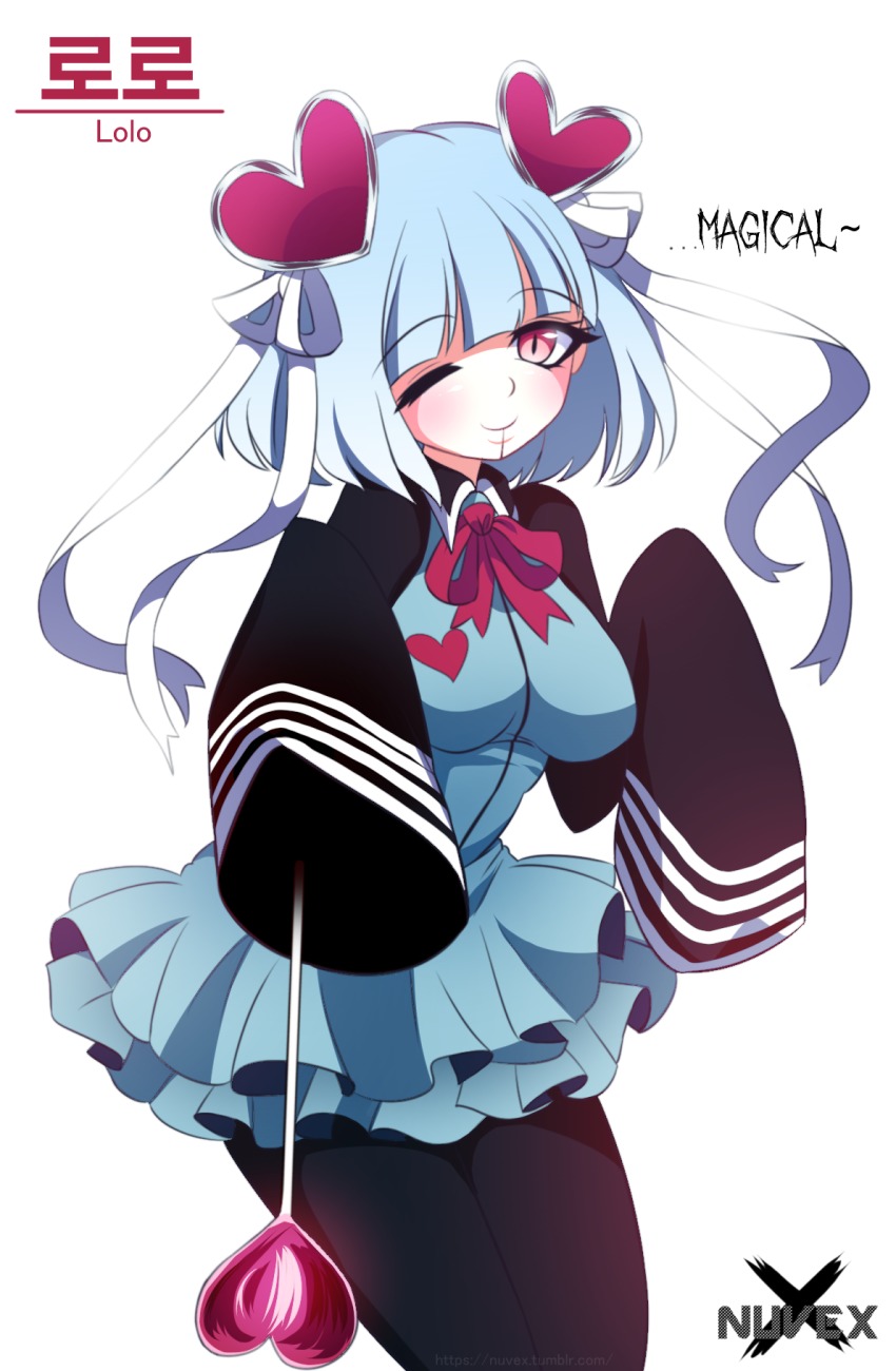 1girl, attraction-m_(lolo), blue_hair, breasts, female_focus, highres, looking_at_viewer, magical_girl