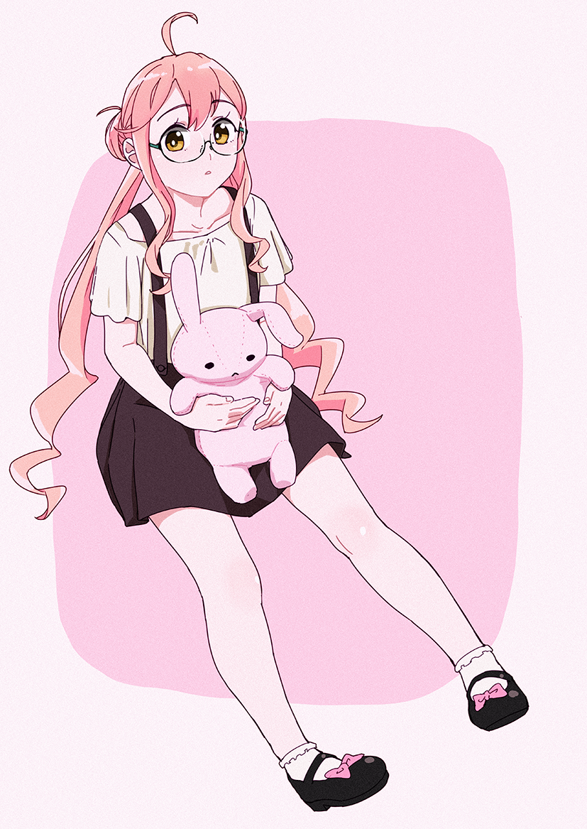 1girl, ahoge, alternate_costume, bad_id, bad_twitter_id, black_shoes, black_skirt, blouse