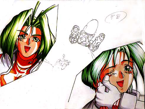 2girls, blazing_star, crying, gloves, green_eyes, green_hair, lowres, multiple_girls