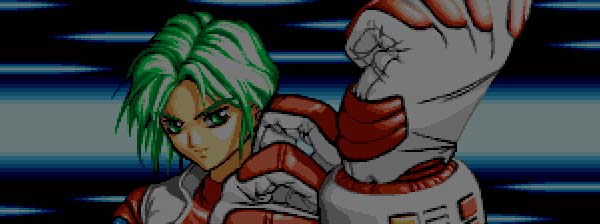 1990s_(style), 1girl, aliasing, blazing_star, female_focus, gloves, green_eyes, green_hair