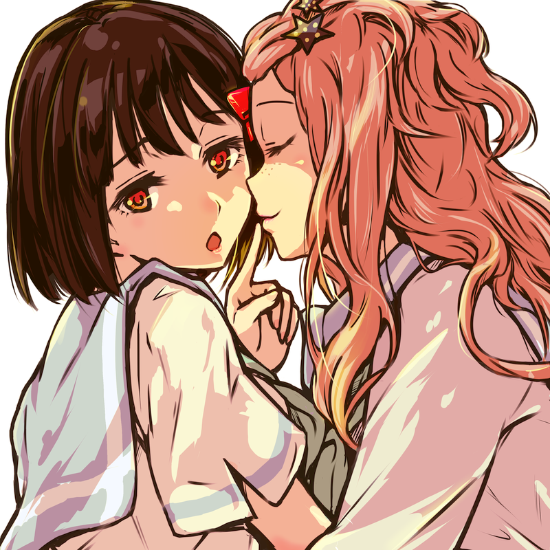 2girls, :o, ^_^, black_hair, blue_sailor_collar, brown_hair, closed_eyes, commentary_request