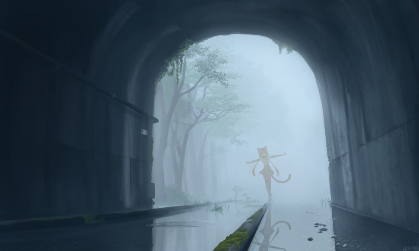 10s, 1girl, animal_ears, balancing, blonde_hair, bow, bowtie, day