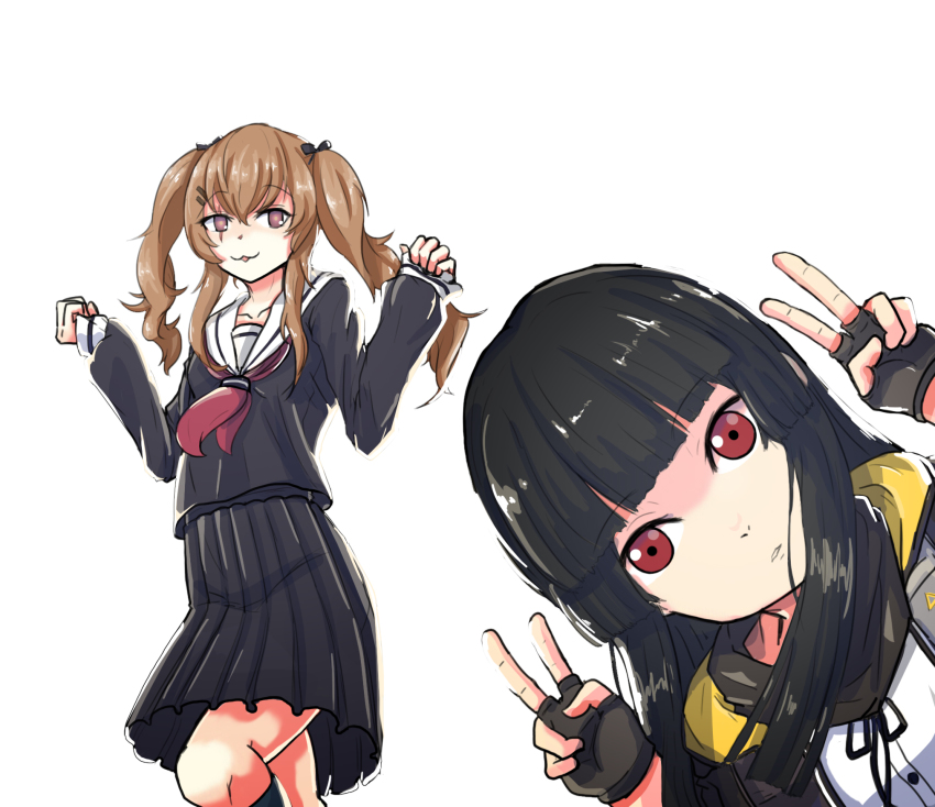 2girls, :3, cell_(fu_cell), cosplay, costume_switch, enma_ai, enma_ai_(cosplay), fingerless_gloves