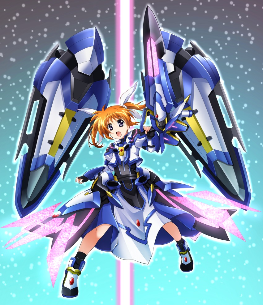 1girl, absurdres, armor, black_legwear, brown_hair, dress, female_focus, fingerless_gloves