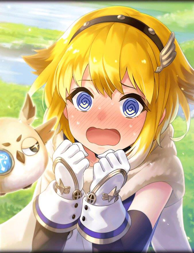 1girl, @_@, animal, artist_request, bird, blonde_hair, blue_eyes, blush