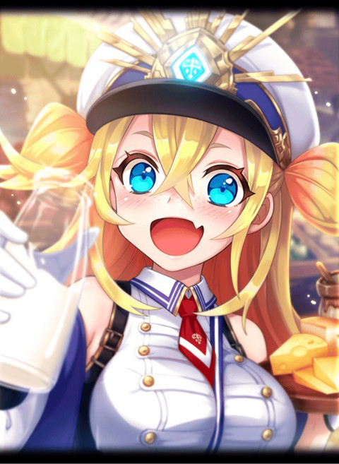 ancient_killers_(phantom_of_the_kill), artist_request, blonde_hair, blue_eyes, blush, bottle, breasts, cheese