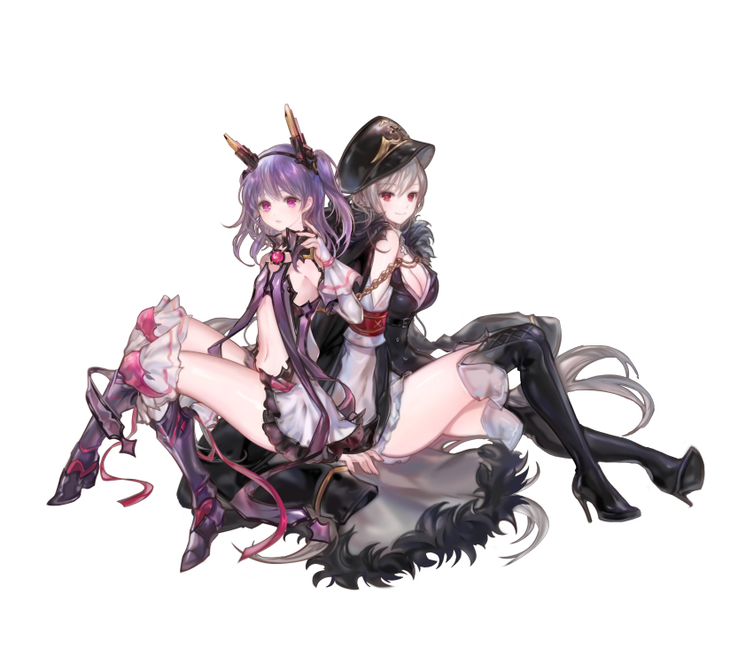 2girls, 96dgd, absurdres, aiguillette, arm_support, arm_up, armband, back-to-back