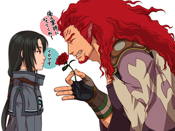 2boys, ^_^, animal_ears, beard, bent_over, black_hair, closed_eyes, curly_hair