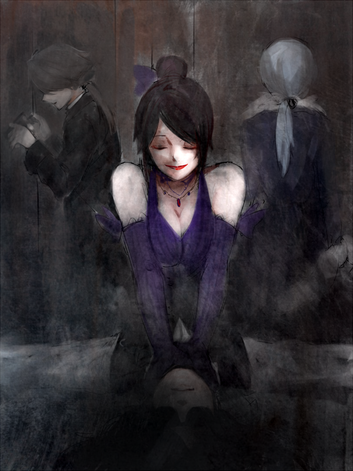 back, bad_id, bad_pixiv_id, bare_shoulders, black_hair, breasts, butterfly_hair_ornament, cleavage