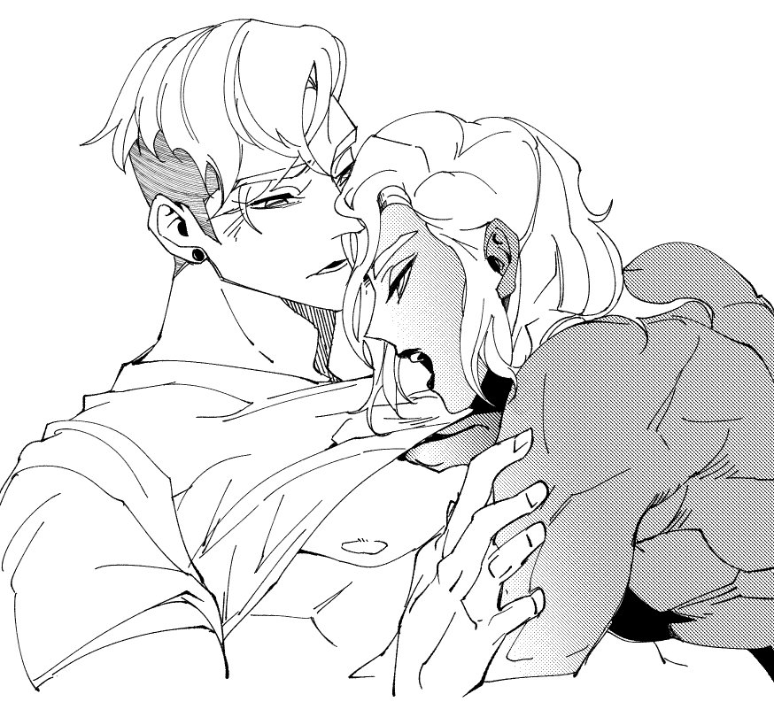 bad_id, bad_twitter_id, bare_back, colored_skin, couple, dark_skin, face-to-face, greyscale