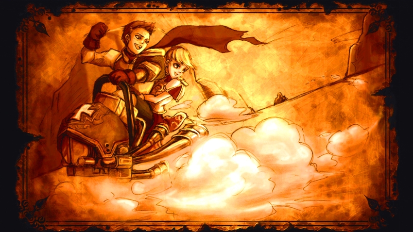 1boy, 1girl, arc_system_works, battle_fantasia, highres, iwasaki_emiko, olivia_von_roselia, urs_van_de_land