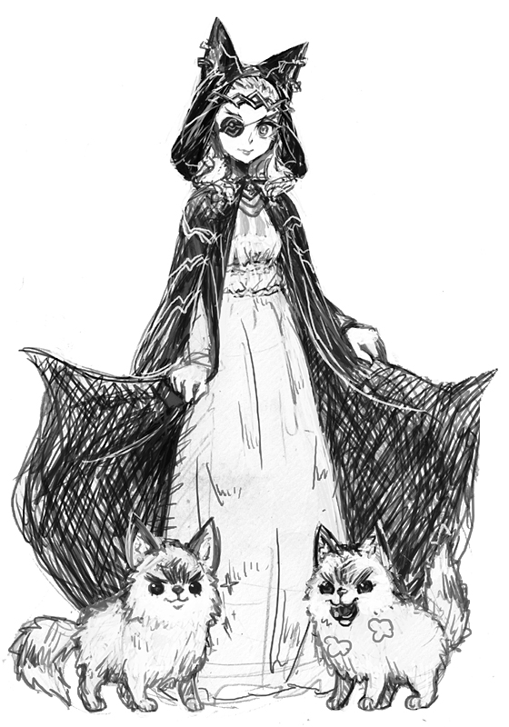 >:), >:o, 1girl, animal, animal_ears, animal_hood, baby_animal, cape_lift